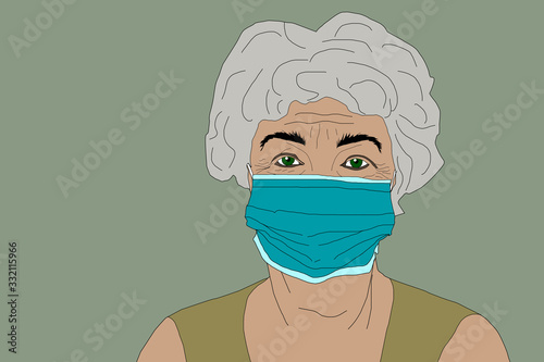 illustration grandmother. Medical masks. Coronavirus. Protection.