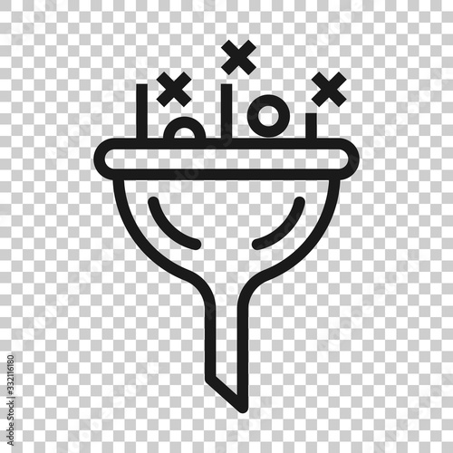 Filter icon in flat style. Funnel vector illustration on white isolated background. Chemical cone business concept.