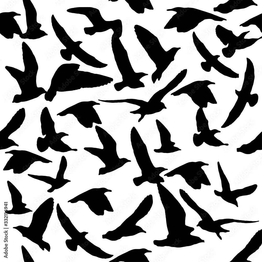 Pattern of bird elements. Figure silhouette ravens black and white. Suitable for printing on textiles, dresses, leggings, t-shirts. Pattern of bird elements. Figure silhouette ravens black and white. Suitable for printing on textiles, dresses, leggings, t-shirts.