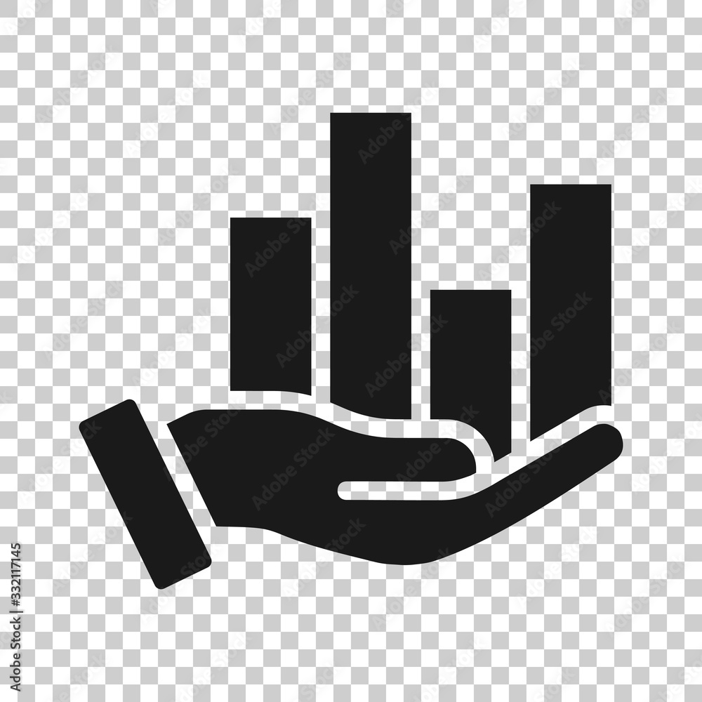 Growth revenue icon in flat style. Diagram with hand vector illustration on white isolated background. Finance increase business concept. Growth revenue icon in flat style. Diagram with hand vector illustration on white isolated background. Finance increase business concept.