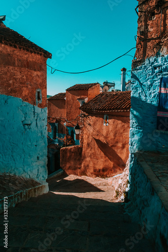 Empty street in Chefchaouen city in Marocco