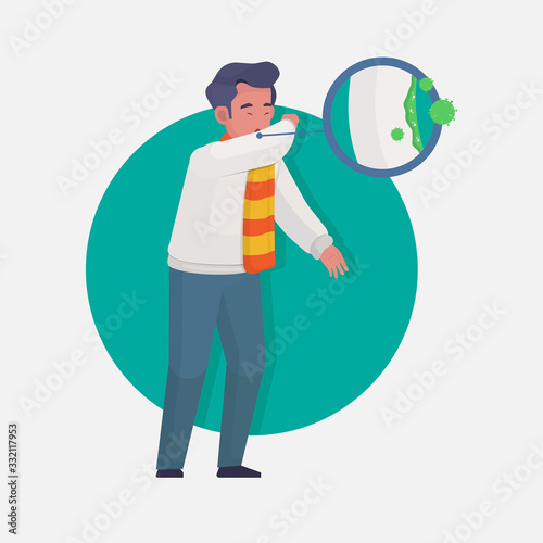 Covid 19 symptoms character man cough vector illustration