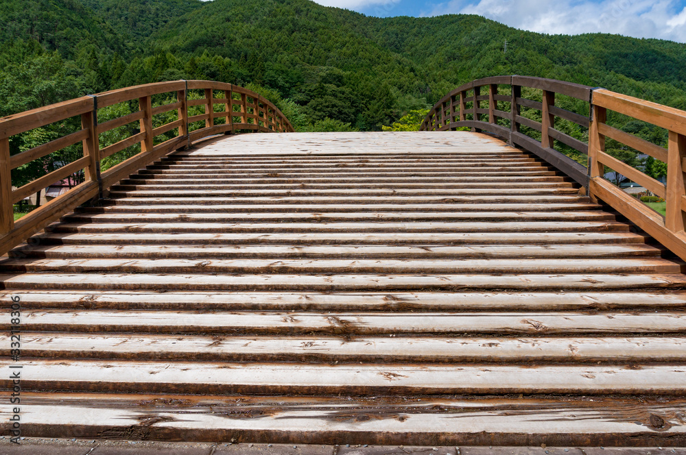 Fototapeta premium Japanese wooden footbridge in Narai historic village in Japan