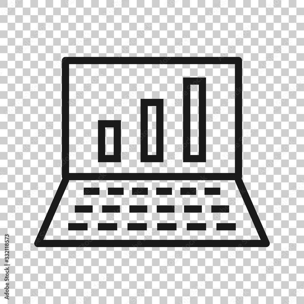 Laptop chart icon in flat style. SEO data vector illustration on white isolated background. Computer diagram business concept. Laptop chart icon in flat style. SEO data vector illustration on white isolated background. Computer diagram business concept.