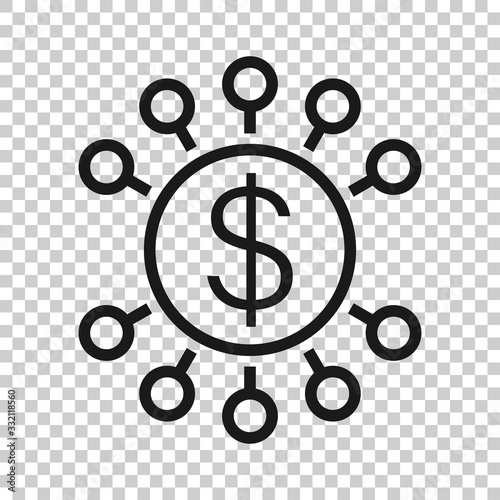 Money revenue icon in flat style. Dollar coin vector illustration on white isolated background. Finance structure business concept.