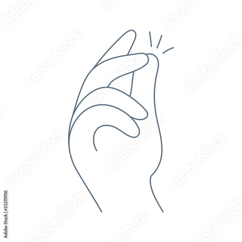 Easy or Ok sign, at the click of your fingers. Hand gesture with snapping fingers. Flat liner vector icon illustration on white.