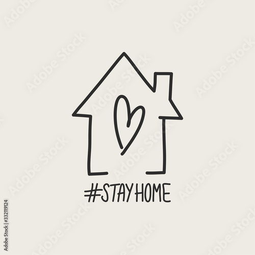 Stay home lettering typography poster with text for self quarine times. Hand letter script motivation sign catch word art design. Vintage style illustration for social media