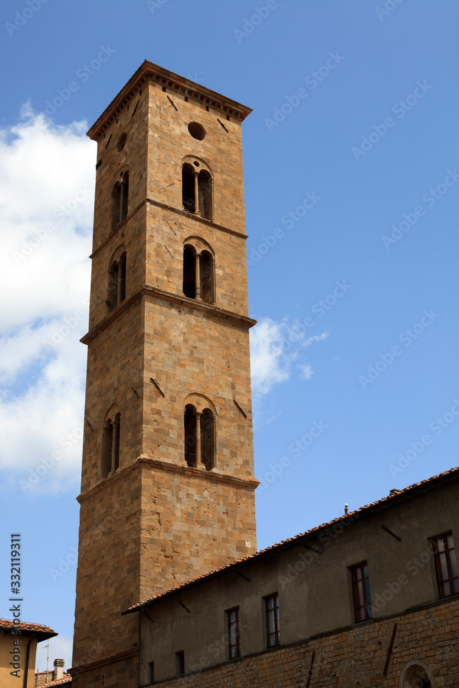 Volterra (SI), Italy - April 25, 2017: Bell Tower of Duomo, Volterra, Tuscany, Italy