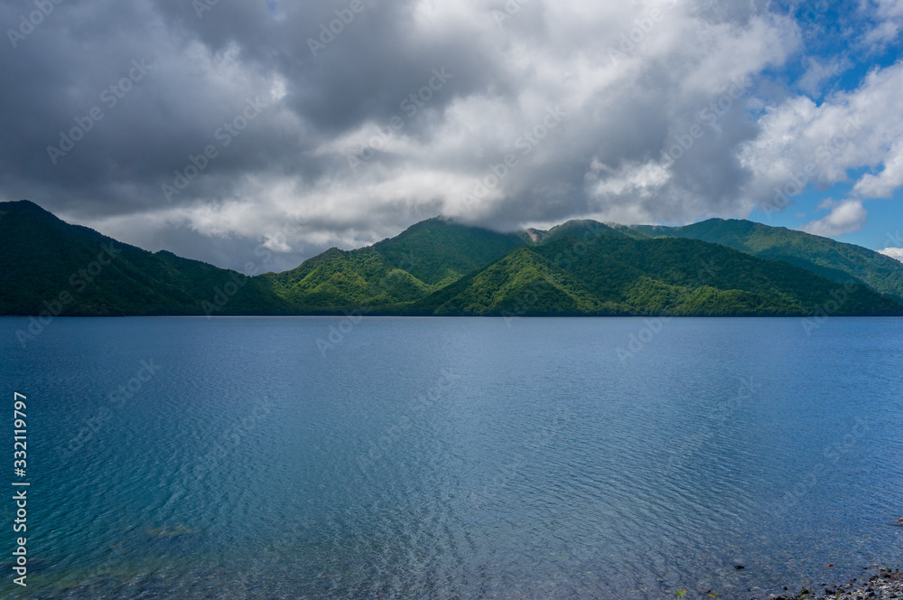 Mountain lake landscape. Lake Chuzenji in Chugushi, Japan