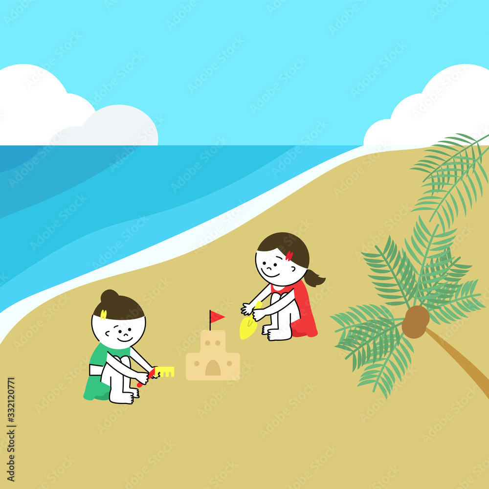 海　砂遊び　女の子たち