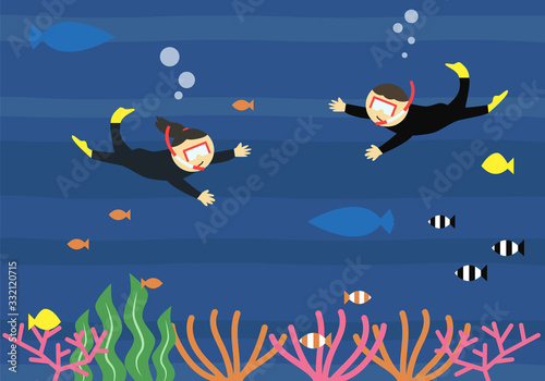 海　シュノーケリング　イラスト