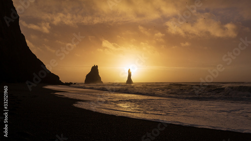 Reynisfjara beach landscape at dawn, Iceland