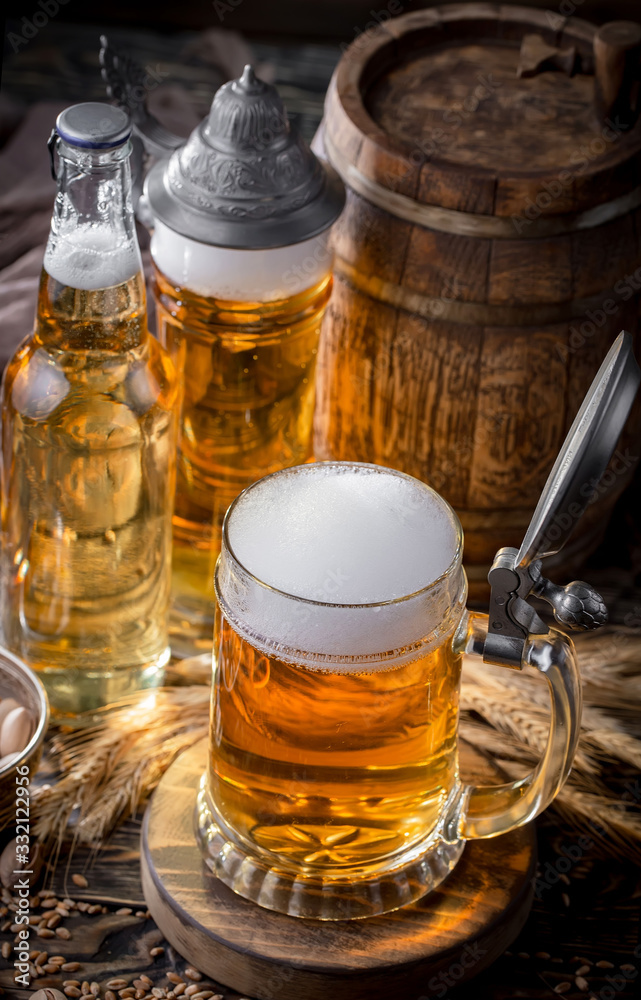 Light beer in a glass on the table Light beer in a glass on the table