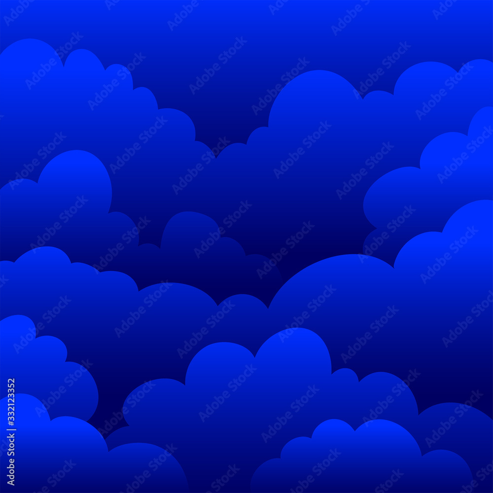 Dark Cartoon clouds background. Vector blue sky