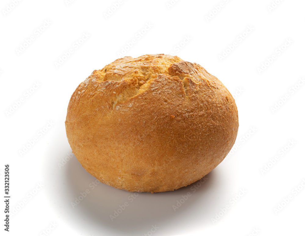 One Round Golden Bun Isolated on White Background One Round Golden Bun Isolated on White Background