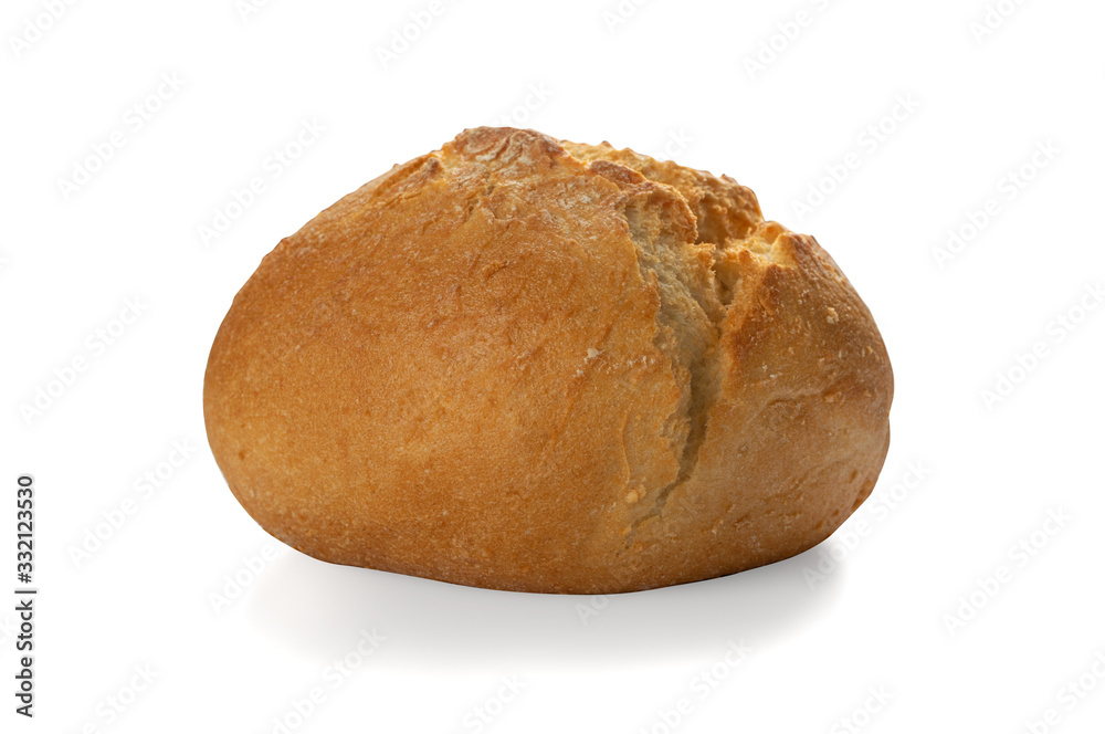 One Round Golden Bun Isolated on White Background One Round Golden Bun Isolated on White Background