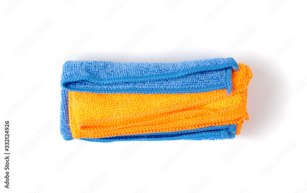 Rolled Blue Microfiber Cleaning Cloth Isolated on White Background