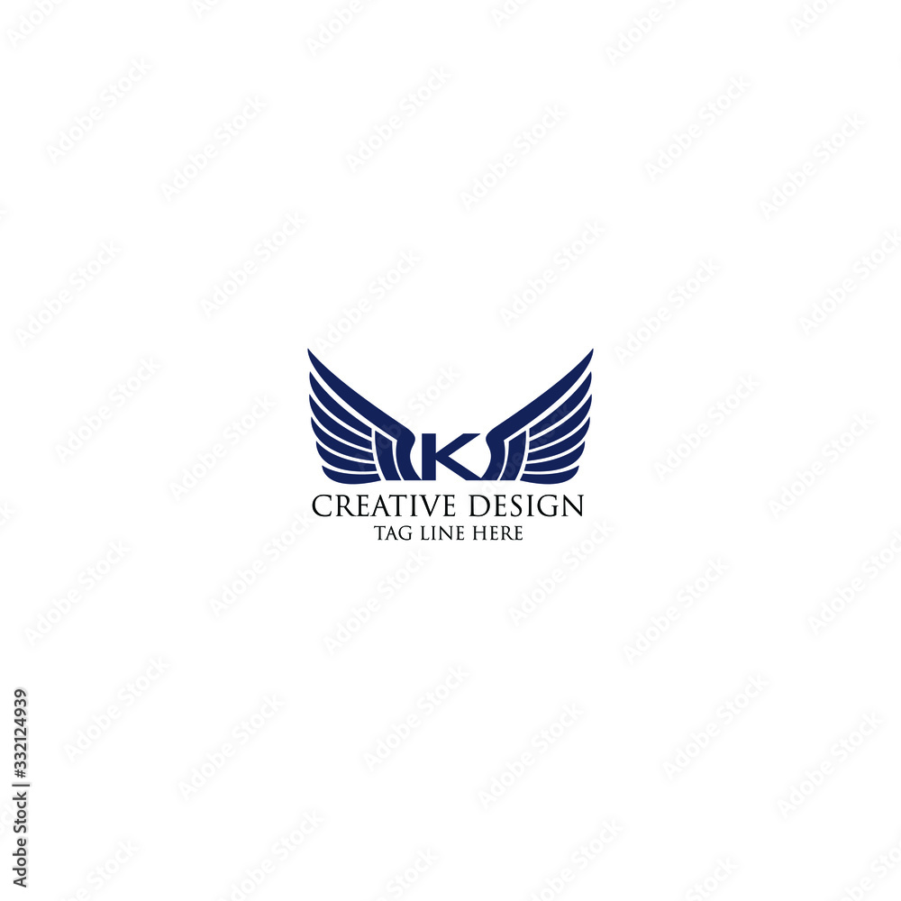 Win K letter logo.Winged frames. Win K letter logo.Winged frames.