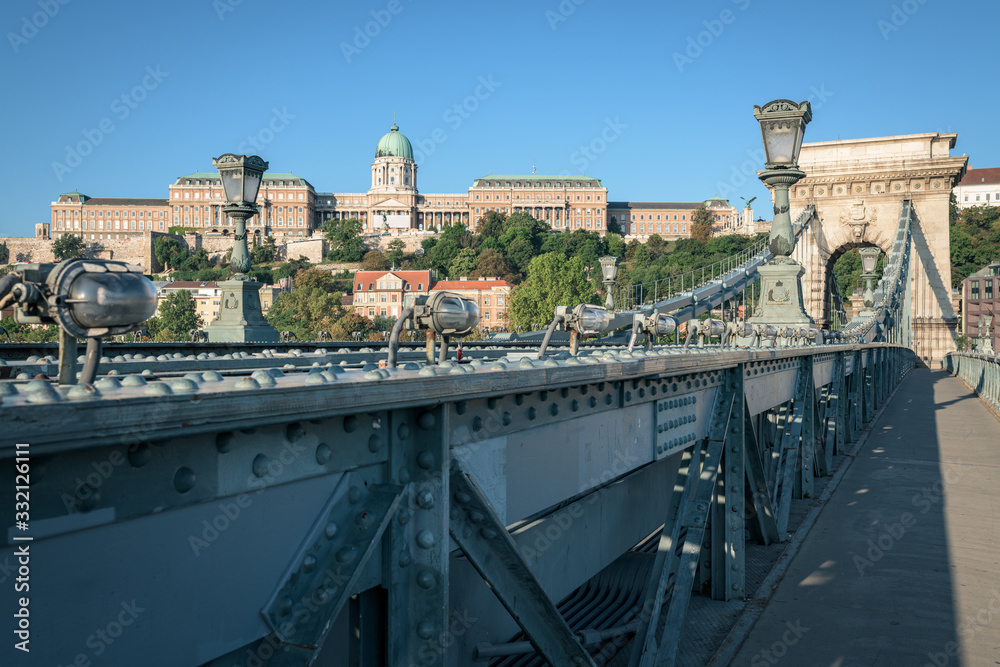 Buda Castle dated 1769, panorama of this majestic UNESCO site from the Chain Bridge, Hungary 2019