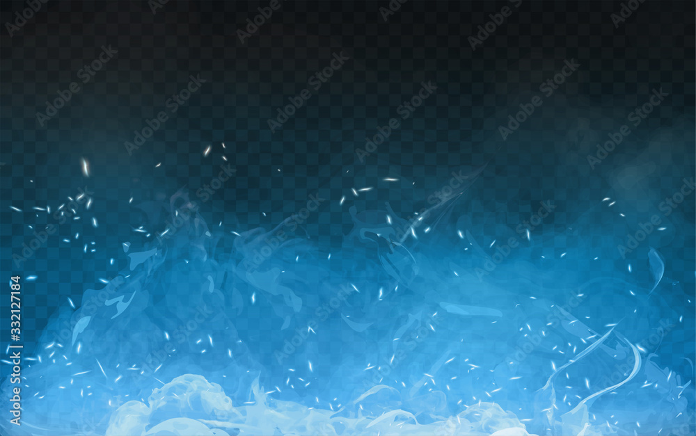 Cool blue fire with smoke and sparks in an abstract background with copy space, vector illustration