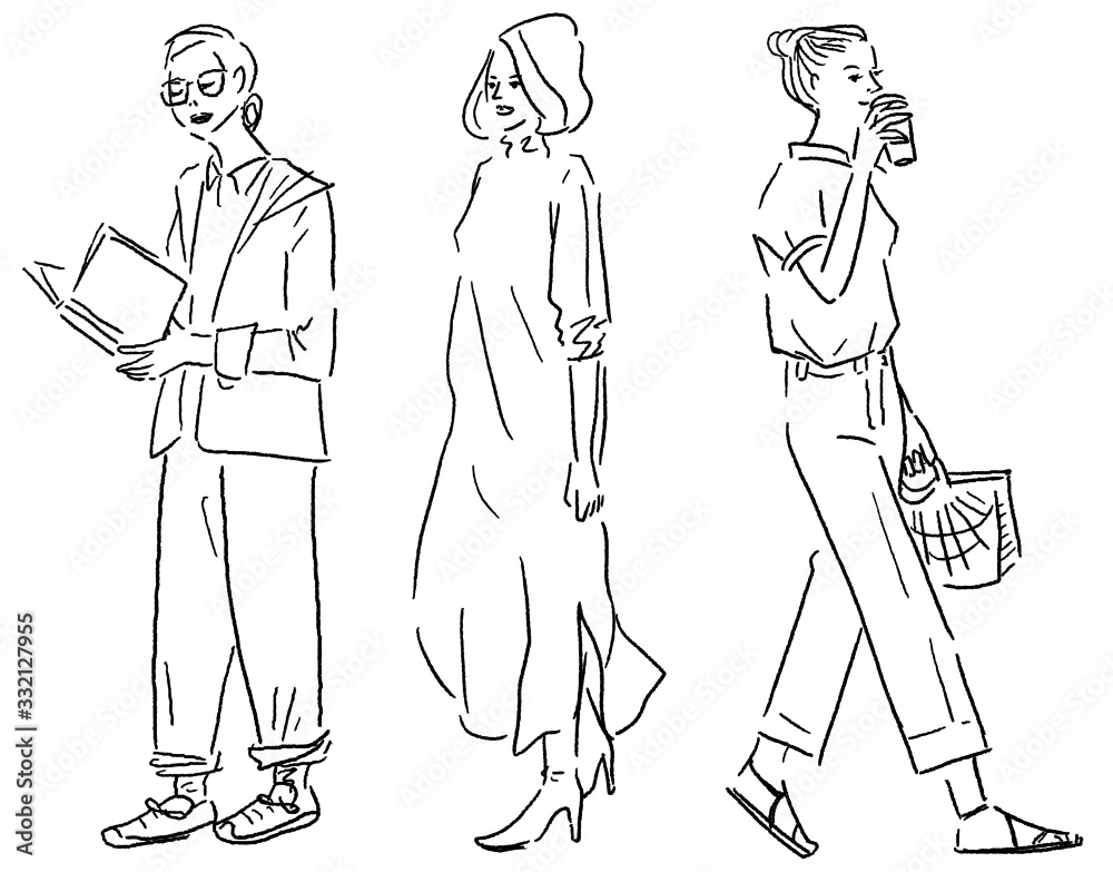 Fashion Illustration Vector Line Art ファッションイラストベクター線画 Stock Vector Adobe Stock