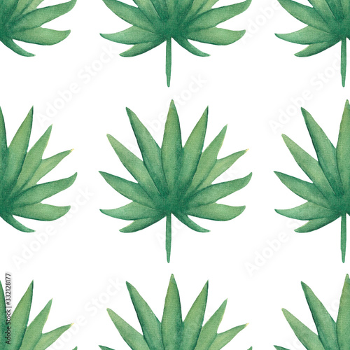 Watercolor seamless tropical leaves pattern. Foliage digital paper. Exotic floral wrapping paper.Monstera leaf, banana leaves green scrapbook paper. Hand drawn illustration.