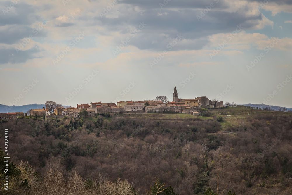 View of picturesque village Draguc, Istria, Croatia