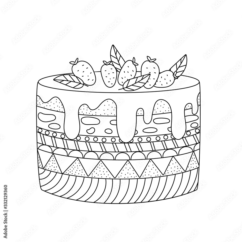 A Simple Cake With An Ornament Layers Decoration Hand Drawn Vector