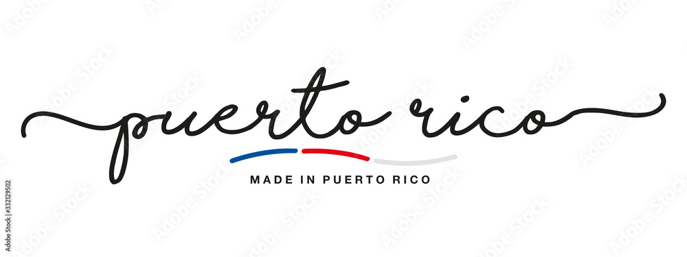 Made in Perto Rico handwritten calligraphic lettering logo sticker flag ribbon banner