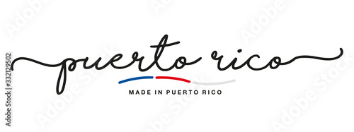Made in Perto Rico handwritten calligraphic lettering logo sticker flag ribbon banner