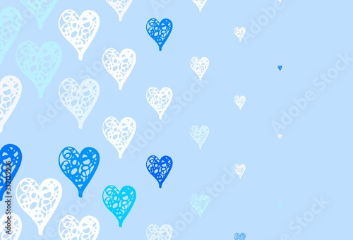 Light BLUE vector pattern with colorful hearts.