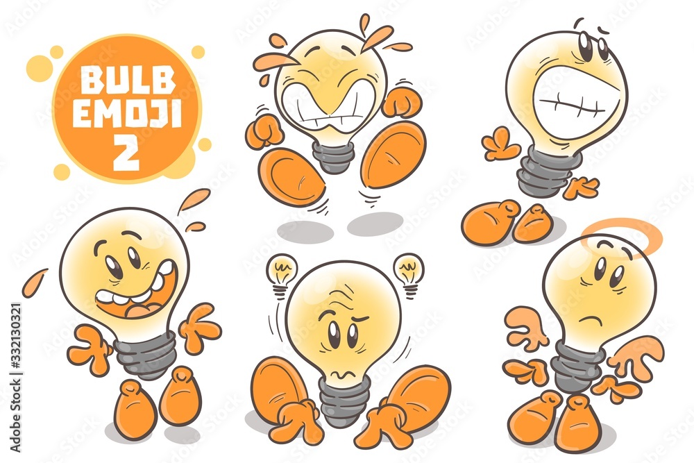 Set of emotional character cartoon lightbulb. On white background Set of emotional character cartoon lightbulb. On white background