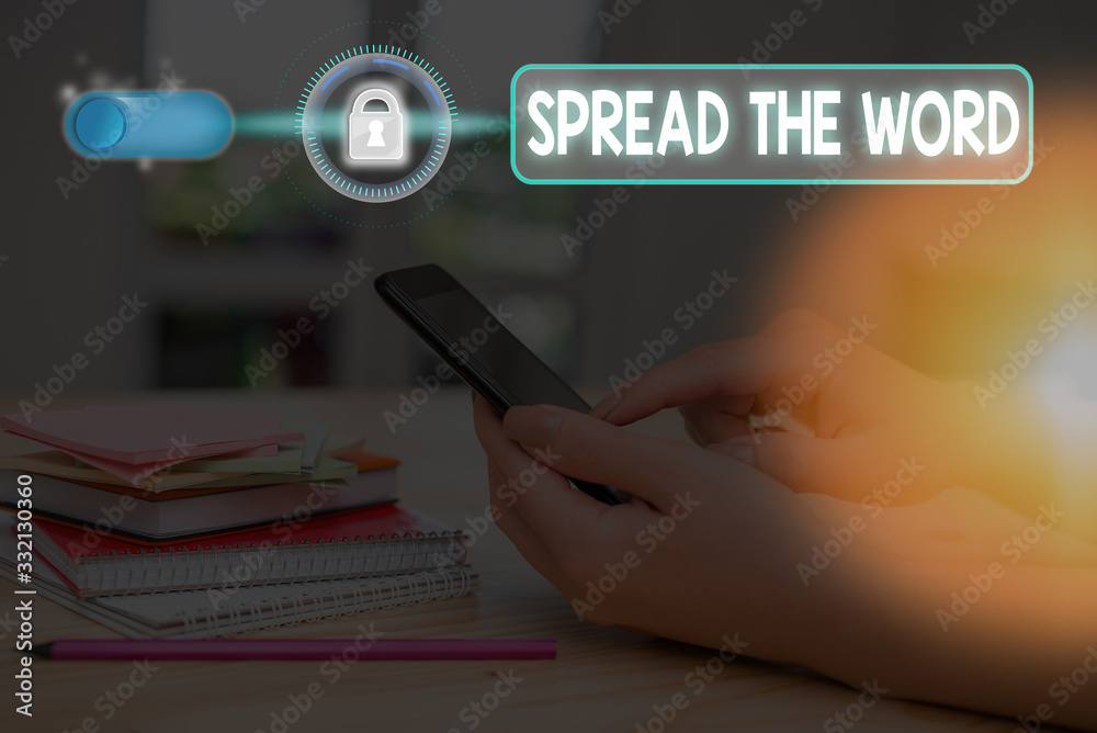 Writing note showing Spread The Word. Business concept for share the information or news using social media Writing note showing Spread The Word. Business concept for share the information or news using social media