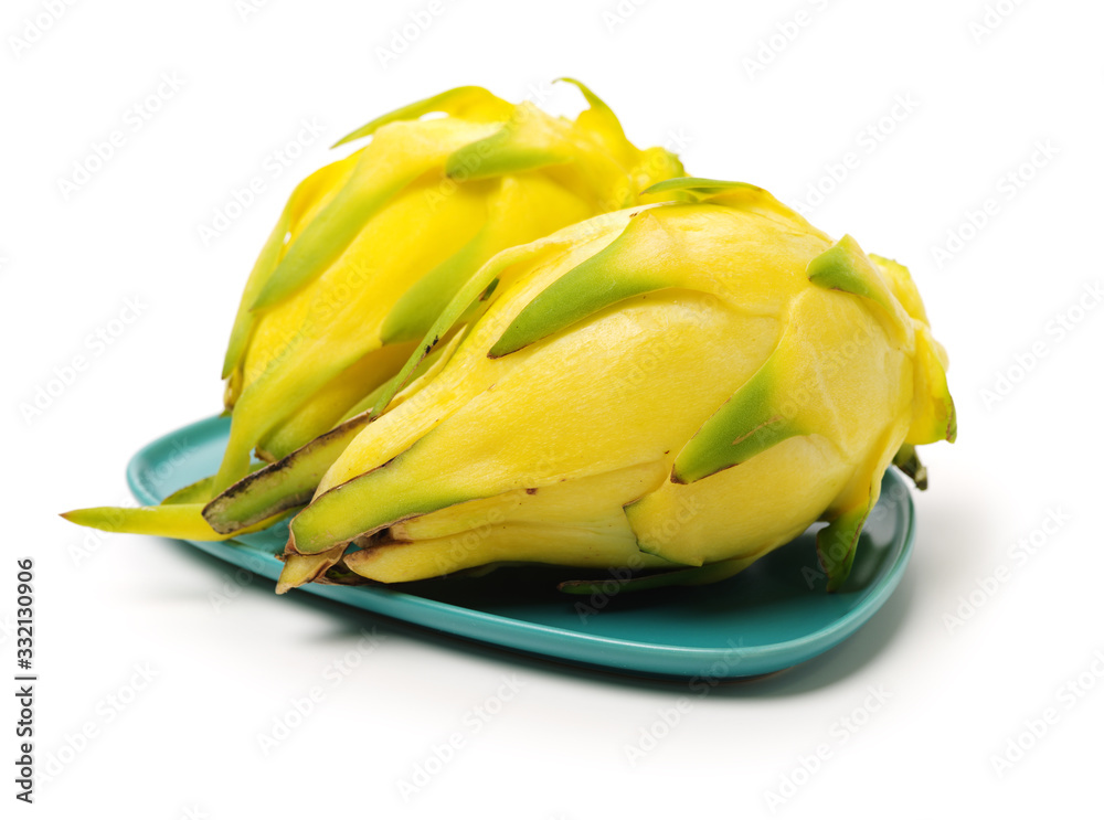 fresh dragon yellow shell fruit on white background fresh dragon yellow shell fruit on white background