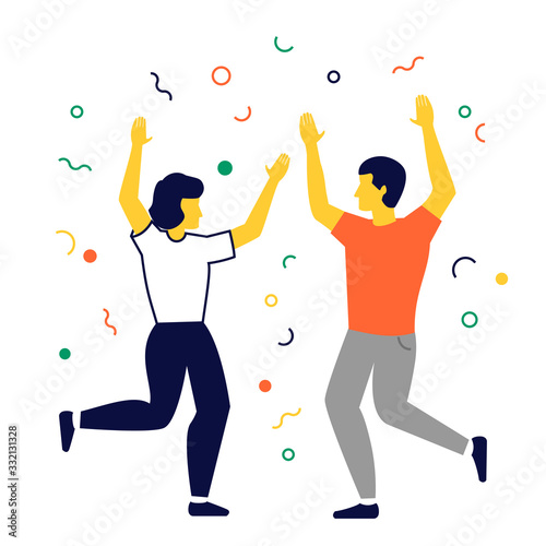 Hombre y mujer en fiesta de celebración. Conceptos de victoria, celebración y diversión.