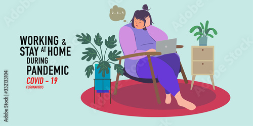a women working at home preventing from corona virus covid-19 pandemic