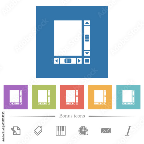 Blank document with scroll bars flat white icons in square backgrounds