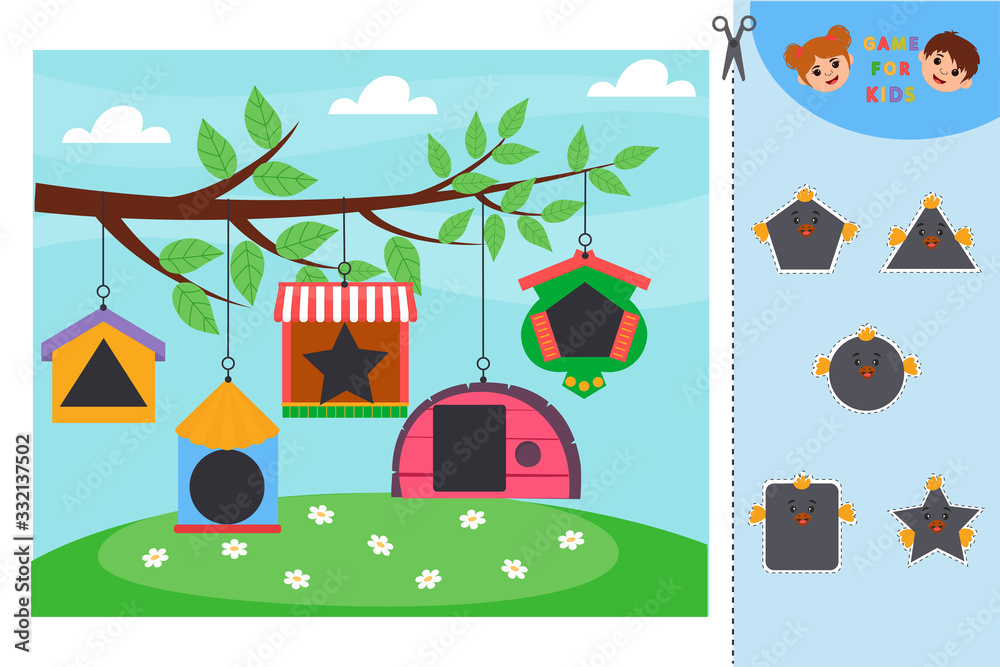 Education logic game for preschool kids. Kids activity sheet. Find