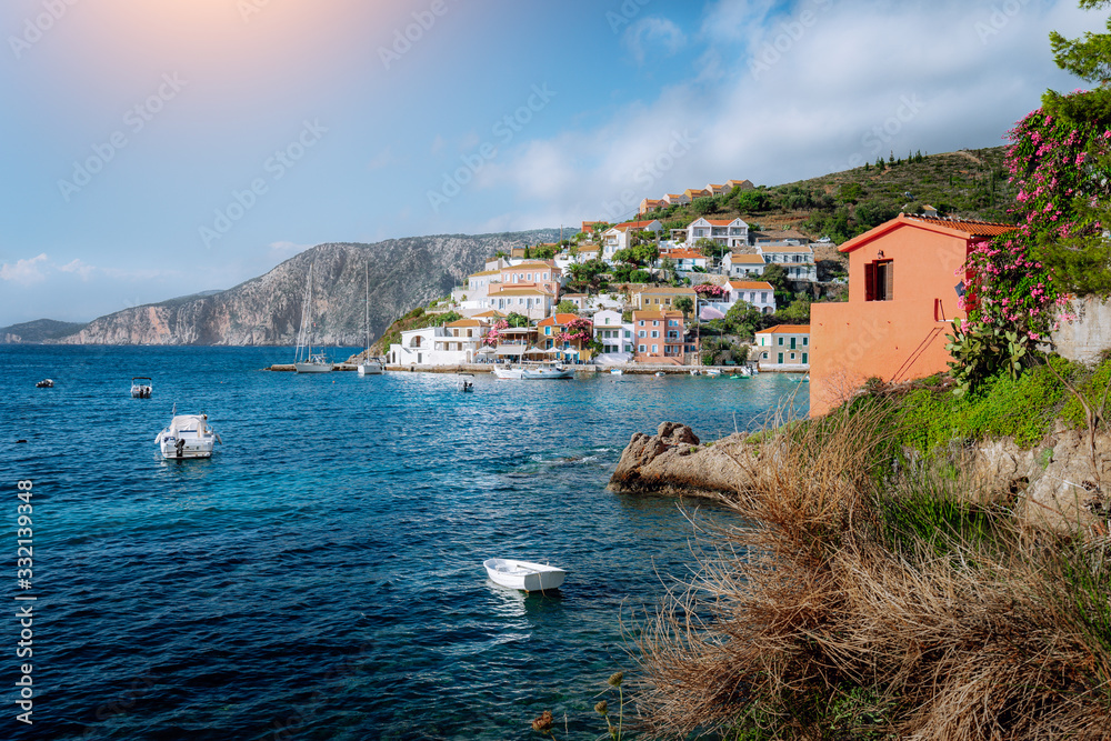 Fototapeta premium Mediterranean sea bay in colorful Assos village. Kefalonia Greece