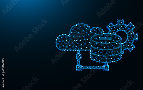 Server configuration made from points and lines on dark blue background, network technology wireframe mesh polygonal vector illustration