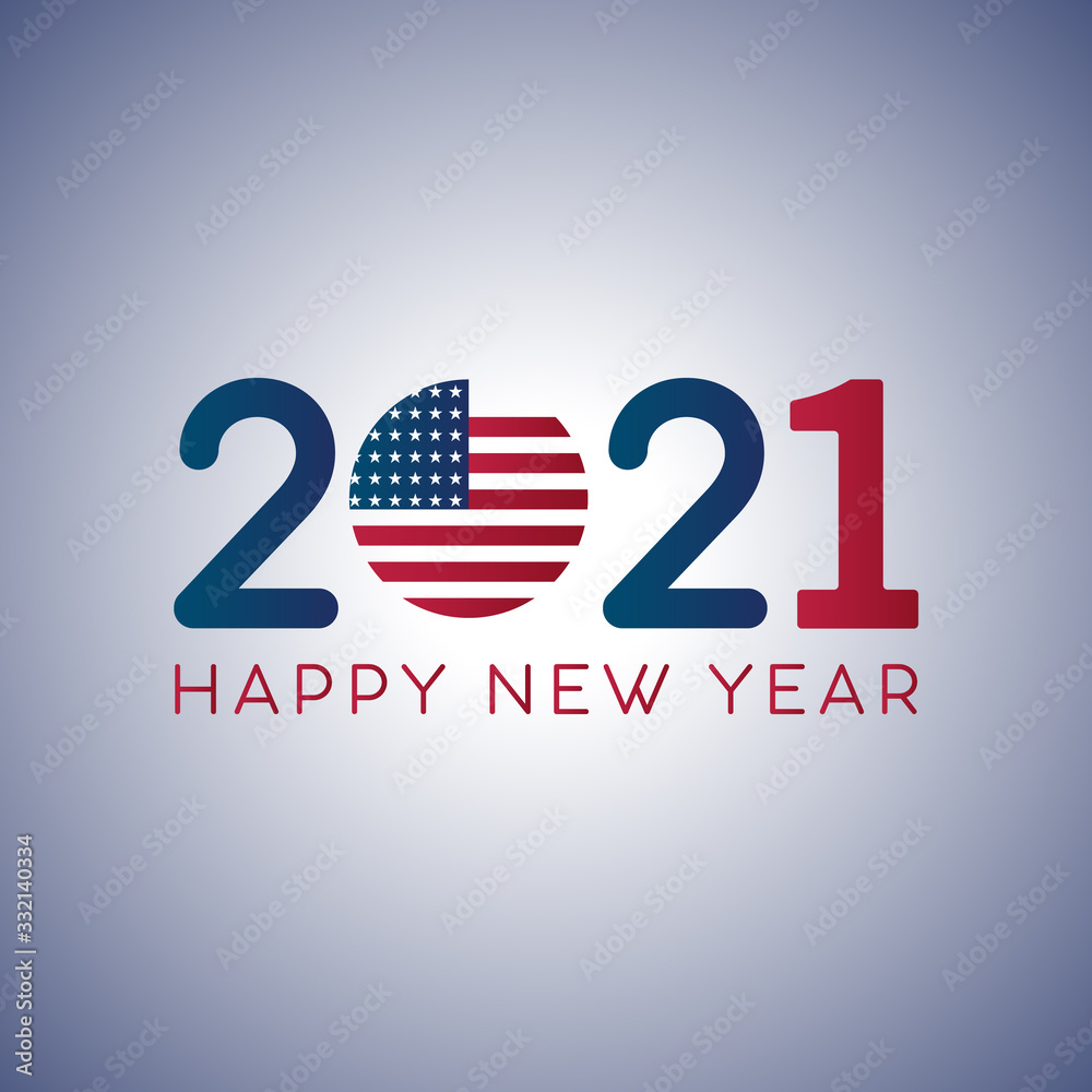 Fototapeta premium happy New Year 2021 with USA American Flag isolated on White Background - Vector Illustration