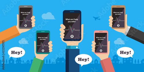Concierge app ( personal voice assistant / siri ) vector banner illustration