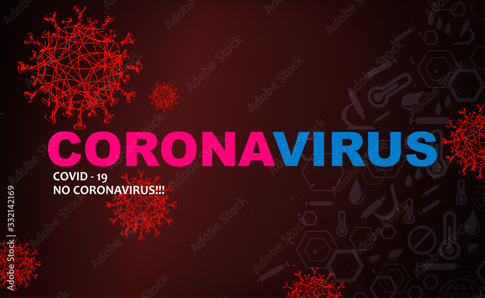 Design with red silhouettes of elements of coronavirus, prevention of viral infections.