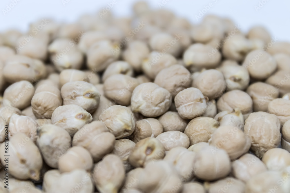 Raw chick pea (Cicer arietinum) on white background, chickpea seeds, annual legume - Image