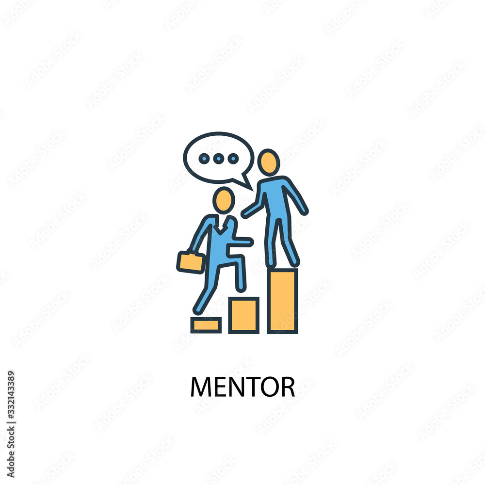 mentor concept 2 colored line icon. Simple yellow and blue element illustration. mentor concept outline symbol design - obrazy, fototapety, plakaty 