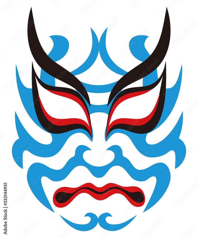 日本の伝統芸能 歌舞伎の顔のメイク 隈取り イラスト ベクター Stock Vector Adobe Stock