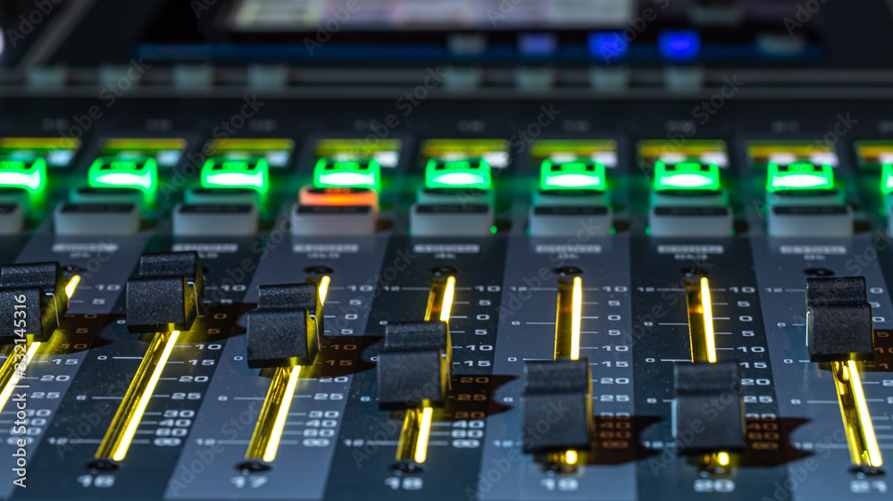 Digital mixer in a recording Studio, close -up. The concept of creativity and show business.