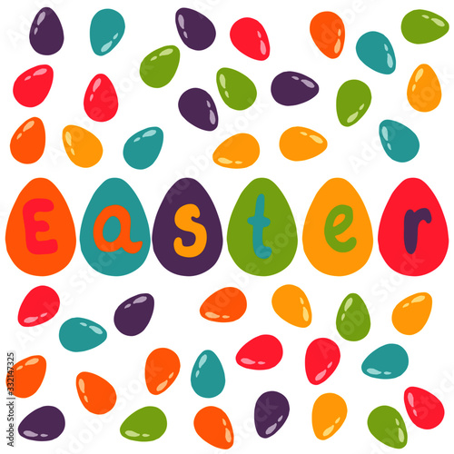 Fototapeta Naklejka Na Ścianę i Meble -  festive background in bright colors, Easter patterned eggs, greeting card