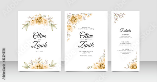 Roses yellow watecolor on wedding invitation set template