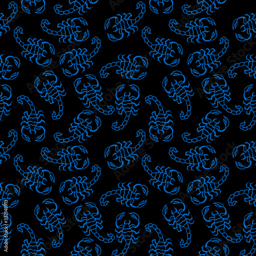 seamless pattern in monochrome colors, stylized scorpion, wallpaper ornament, wrapping paper